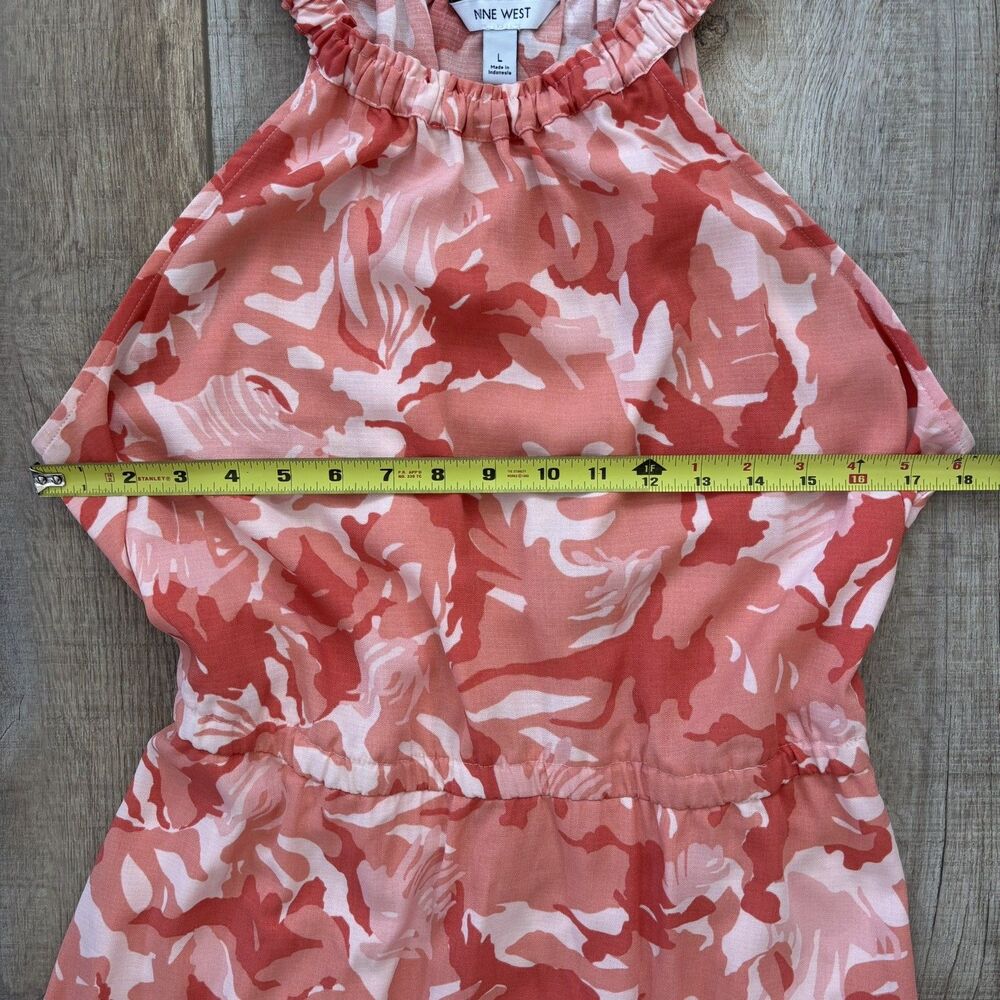 NINE WEST Womens Halter Floral Dress Size L Tiered Ruffle Resort Wedding Guest - Picture 13 of 16